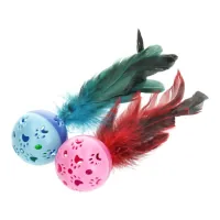 Toy for cats Hippie Pet Plastic balls with feathers multi-colored 18 cm 2 pcs (HIPCT22037)