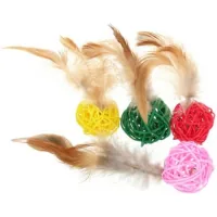 Cat Toy Hippie Pet Rattan Balls with Feathers Colorful 4cm 4pcs (HIPCT14200)