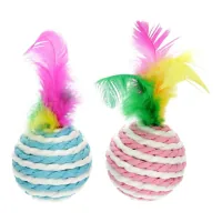 Cat Toy Hippie Pet Rope Balls with Feathers Colorful 4.5cm 2pcs (HIPCTM00180)