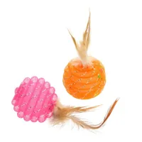 Cat Toy Hippie Pet Feather Balls Pink and Orange 5cm 2pcs (HIPCT18118RO)