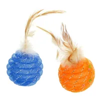 Cat Toy Hippie Pet Feather Balls Blue and Orange 5cm 2pcs (HIPCT18118MO)