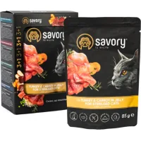 Вологий корм для кішок Savory Sterilised Cats with Turkey and Carrots in Jelly 3+1х85 г (2700000040522)