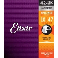 Струни для гітари Elixir 11002 Nanoweb 80/20 Bronze Acoustic Extra Light (10-47) (240666)