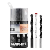 Graphite drill set for metal, wood, brick, 3-6,8,10mm, 18pcs (54T430)