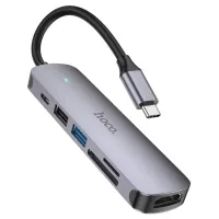 Концентратор HOCO USB-C 6-in-1 1xUSB 3.0 + 1xUSB 2.0 + SD/TF + 1xHDMI 4K30Hz + 1xUSB-C PD 60W gray (6931474769336)