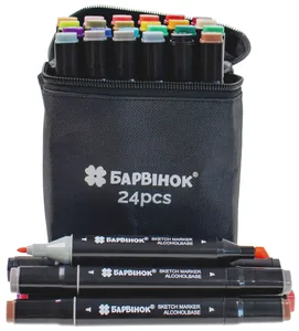 Набір скетч маркерів 24кол. "Барвінок" /5-401-24/ спиртові, ДВОСТОРОННІ (круглий+скошений), в сумці на блискавці (1/48)