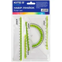 Kite ruler set: ruler 15 cm, 2 handkerchiefs, protractor (lettuce stripe) (K-280-09)