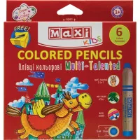 Colored pencils Maxi Multi-Talented 3 in 1, 6 colors with a tip, round (MX15171)