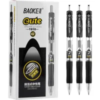 Baoke Elite gel pen automatic 0.7 mm, with grip, black, 12 pcs (PC1910-black)