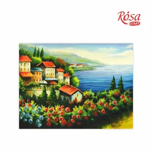 Картина на картоні з контуром "ROSA START" 30*40 Морські пейзажі № 2 "Море, буд., гори, квіт.і кущі" /607/ БЕЗ ФАРБ