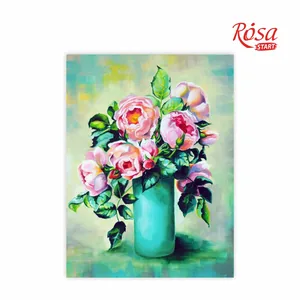 Картина на картоні з контуром "ROSA START" 30*40 Натюрморт №19 "Рожеві троянди" /553/ БЕЗ ФАРБ
