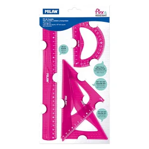 A set of rulers Milan /359801P/ 30 cm + trik, 45*45 + trik. 60*30.+ tr-r10cm, flexible, pink (1/24)