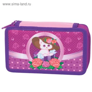 Pencil case "TIGER" /1735DE/ 2 compartments, b/n, Cat in Basket, (girls) (1/24)