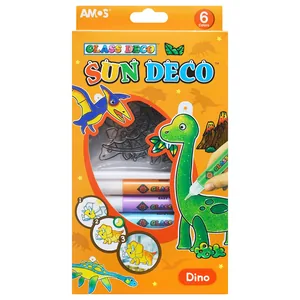 A set of stained glass paints "Amos" /SD10P6-D/ Sun Deco "Dinosaur" 6 colors*10.5 ml+6 keychains (1/12)