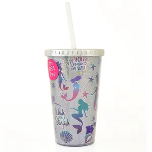 Glass (Tumbler) "YES" /707009/ "Mermaid" 480 ml, with tube (1/24)