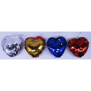Pendant /720/ "Two-sided sequined heart." 4pcs 10cm mix4 (12