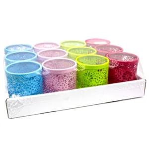 Stand for pens metal /808/ "Grid"Flowers" 8*10 cm 4 colors mix (1/12)