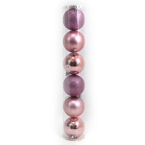 Set of New Year's balls "JO" /DSCN0920-6-6/ tube "ROSE" 6cm, /6 pcs., PVC,