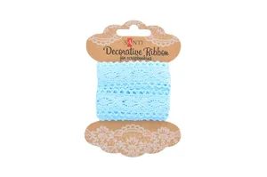 Gift wrapping ribbon "Santi" /741342/ lace blue, 25mm, 2m. (1/20/200)