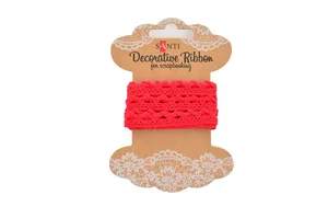 Gift wrapping ribbon "Santi" /741358/ lace red, 10mm, 2m. (1/20/200)