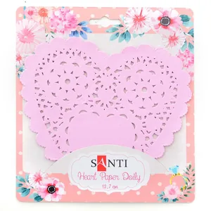 Set of openwork napkins in the shape of a heart "Santi" /741690/ color pink, d: 12.7 cm, 12 pcs. (1/25/500)