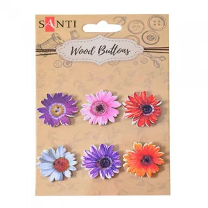 Set of buttons for creativity "Santi" /742482/ "Flowers", wood, 25 mm, 6 types, 6 pcs./pack. (1/200)