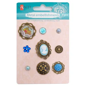 Set of metal ornaments (brads) "Santi" /952587/ "Blue cameos", 9 pcs (1/667)