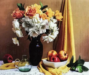 Diamond mosaic "JO" /GB70763/ "Bouquet in a vase and apples" roll, 30*40cm