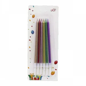 Cake candle set "JO"/DSCN1282/ "Long" 0.5*11cm, mother-of-pearl, 6pcs/pack, mix (1/50/600)