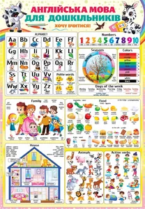 Плакат "ЕУ" /PL-04U/ "Англійська мова для дошкільнят" А2 (62*43 см) (20)