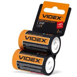 Battery "Videx" /R14/2shrink/416/ salt, 1.5V, barrel. 50*26.2mm (2/24)