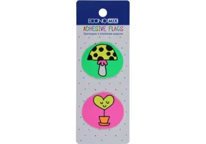 Індекс регістри "Economix" /E20969-01/ ПЛАСТИКОВІ,35х40 мм, Fun heart and mushroom, 40 шт., асорті (1/48/1152)